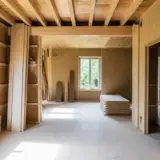 Intérieur en bois lumineux en cours de rénovation par Comptoir-du-BTP pour un espace moderne