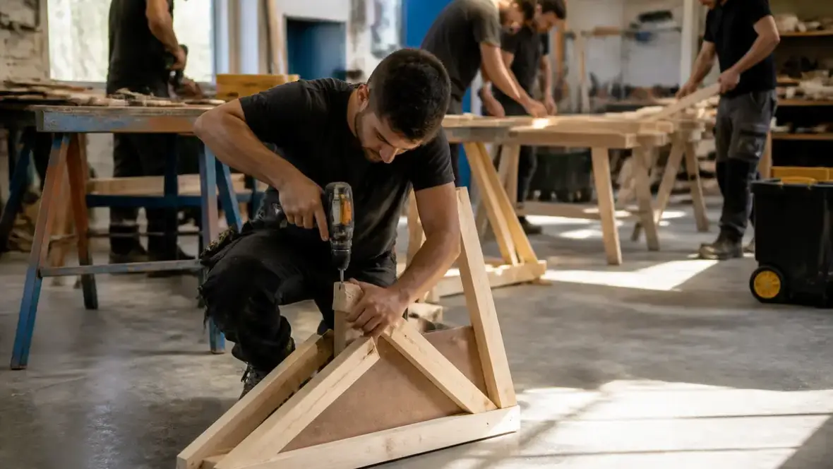 Personnes travaillant le bois en atelier du BTP à Marseille pour mon institut du BTP
